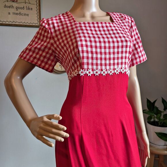 NWT Vintage 90s Betsy Lauren Gingham Dress Midi Button Slit Cottagecore Floral 7 - Picture 9 of 14